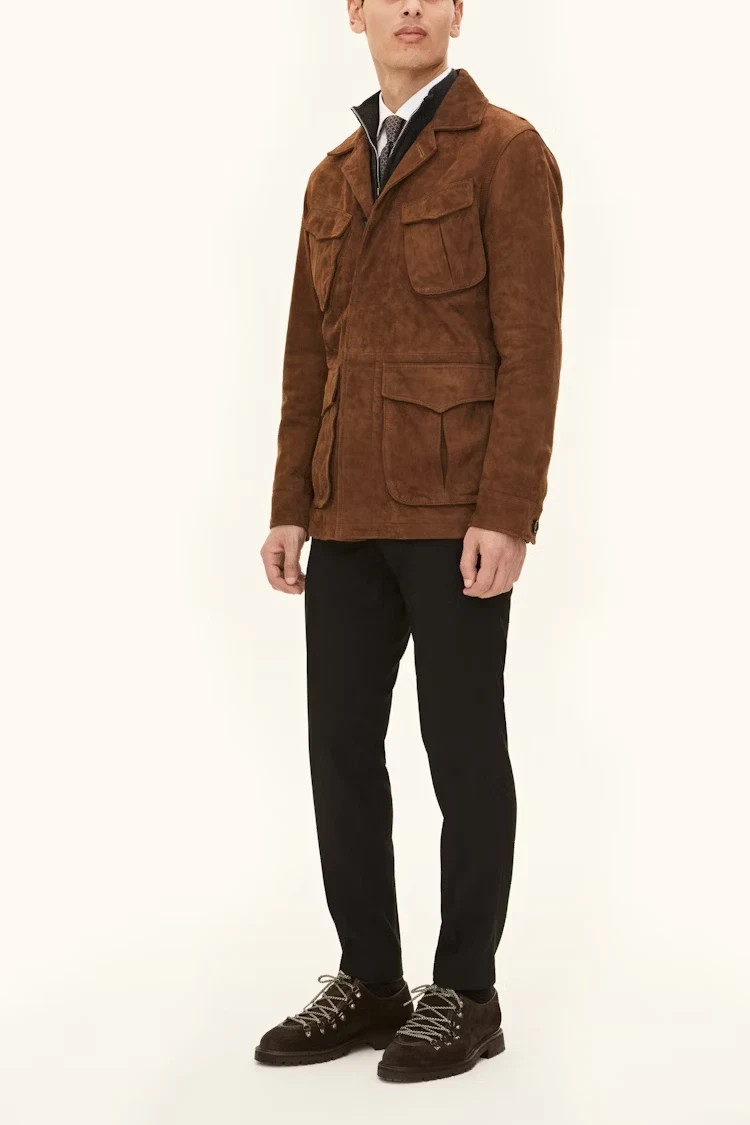 Brown Field Leather Jacket Men Pure Suede Custom Made Size S M L XXL 3XL