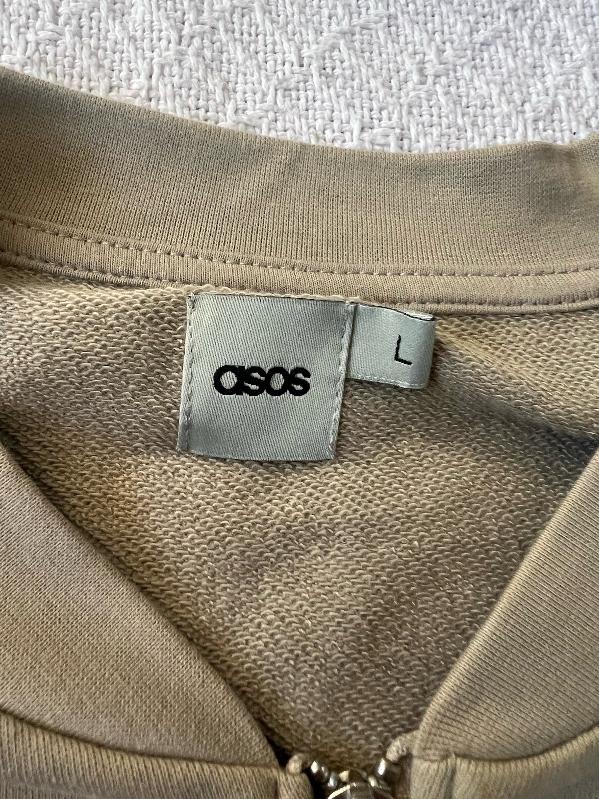 ASOS Women’s Full Zip Collared Fleece Cotton Sweatshirt Beige Solid Size L