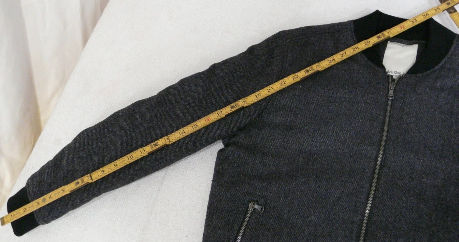 Calvin Klein Bomber Jacket Mens M Charcoal Gray Zip Pockets Ribbed Heavyweight