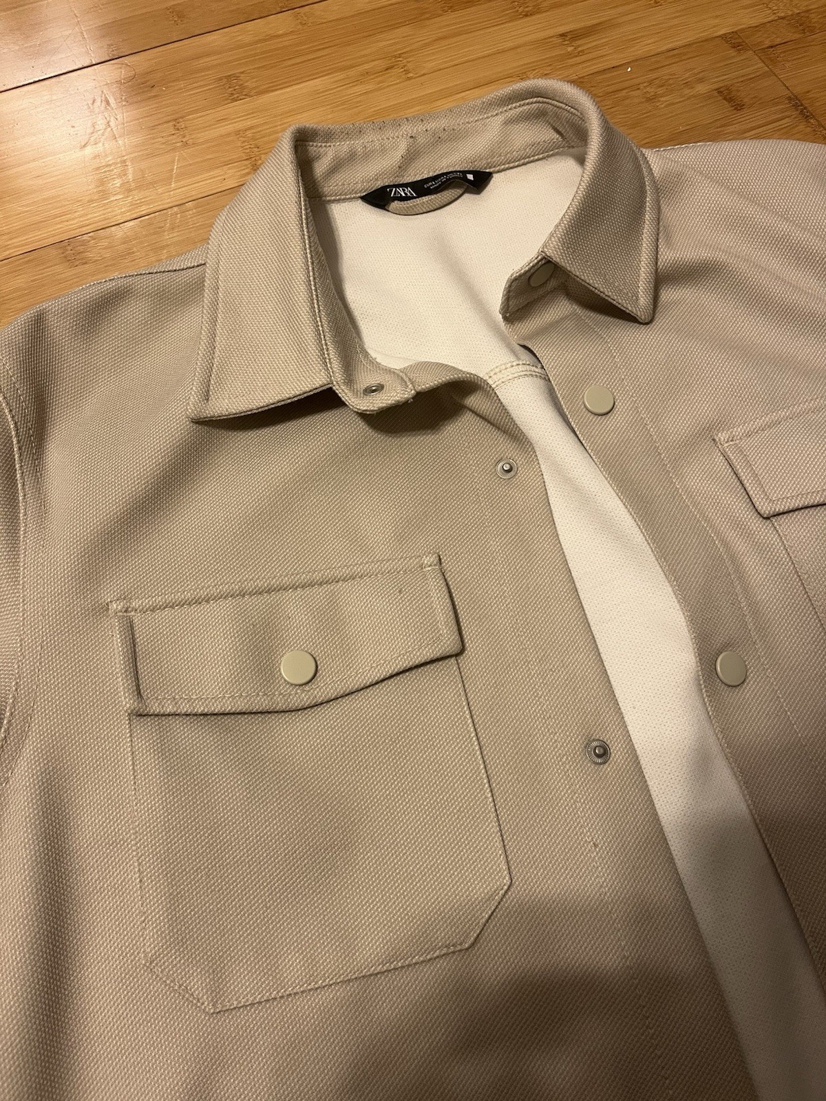 Zara Beige Snap/Button Pocket Jacket, Size L (Men 42)