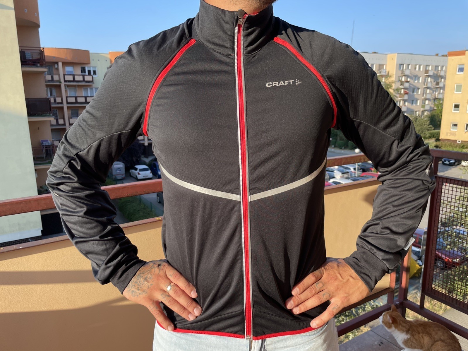 CRAFT Man Homme Men’s Convertible Cycling Jacket Zip-Off Sleeves Black Red L