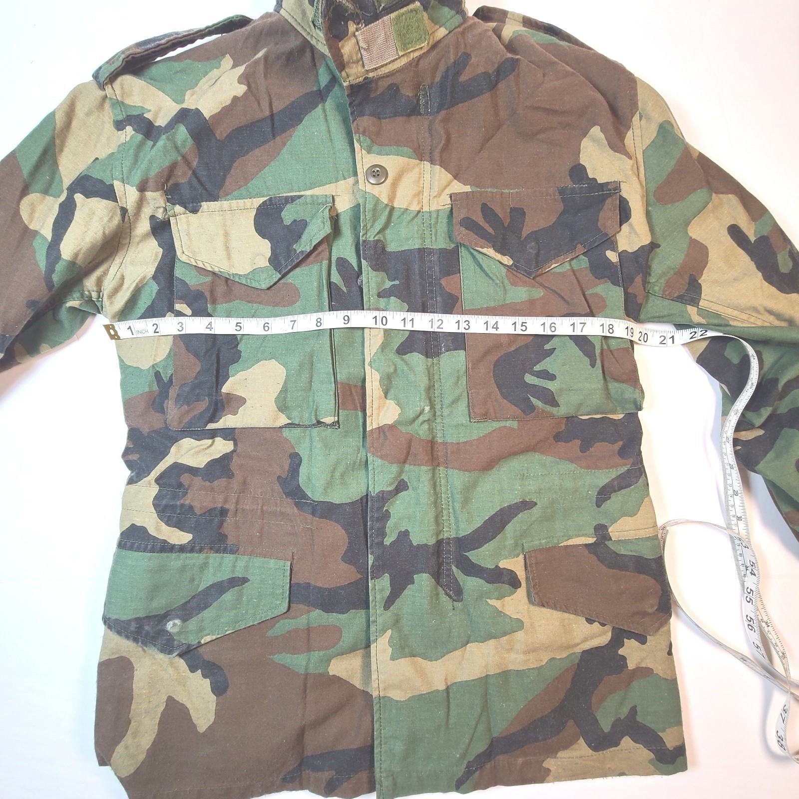 US Army Woodland Camo Field Jacket Airborne Patch Military Coat Mens XS