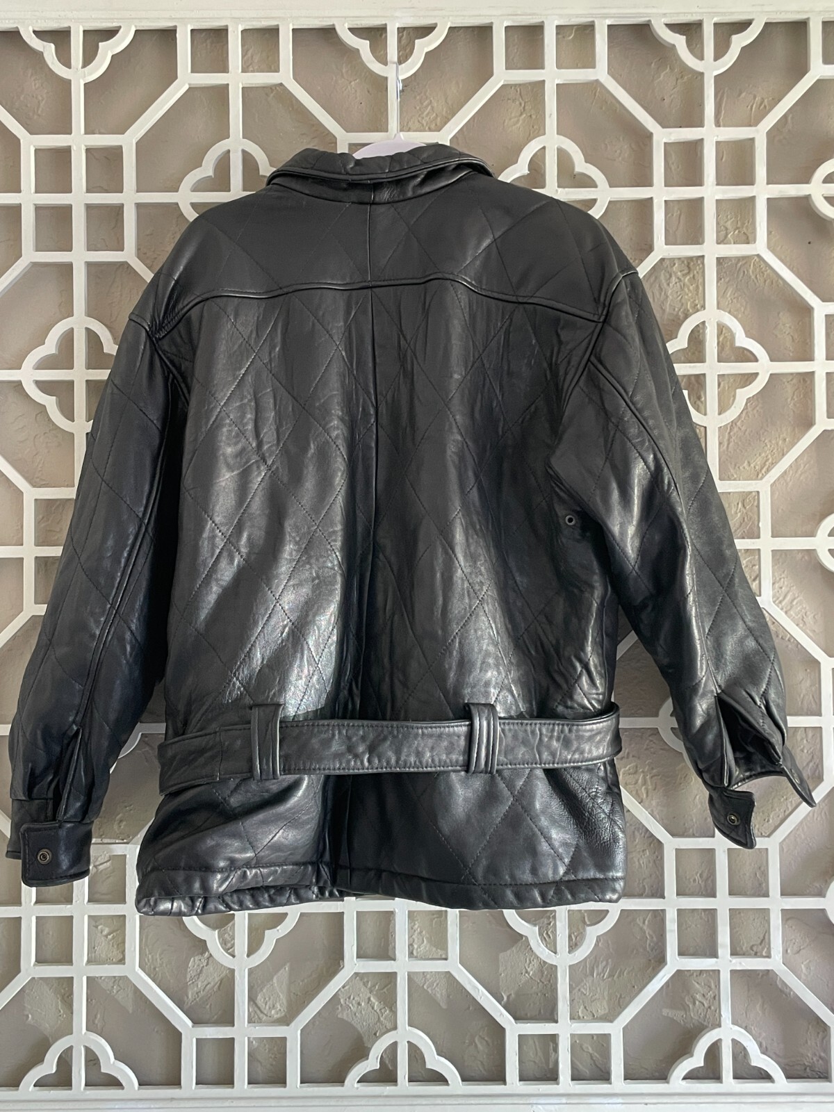 Express Leather Jacket Mens S Small Black Quilted Belted Biker Motorcycle Moto