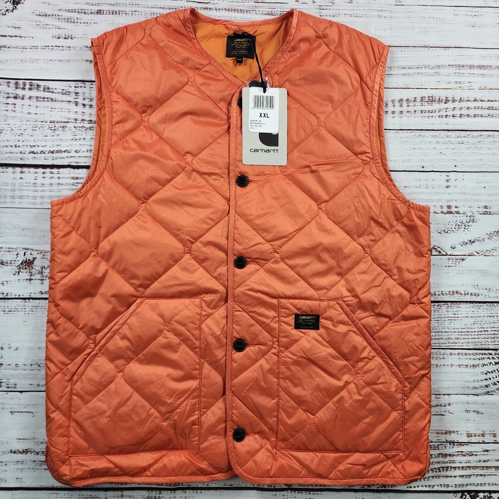 Carhartt WIP Vault Vest Liner Men’s XXL Jaffa Orange Quilted Nylon NWT