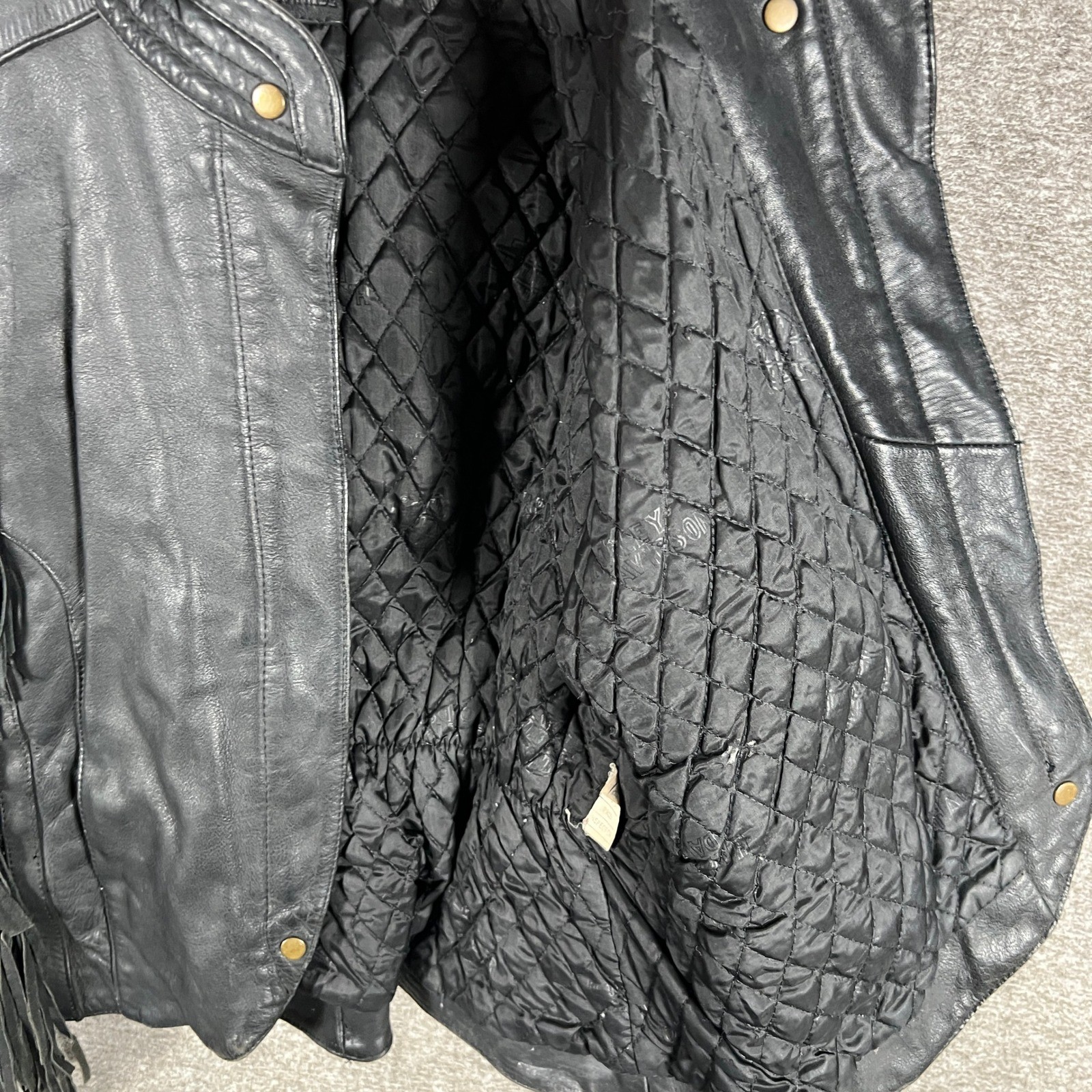 Vintage Harley Davidson Leather Fringe Jacket Mens 44 (L) Motorcycle Quilt Lined