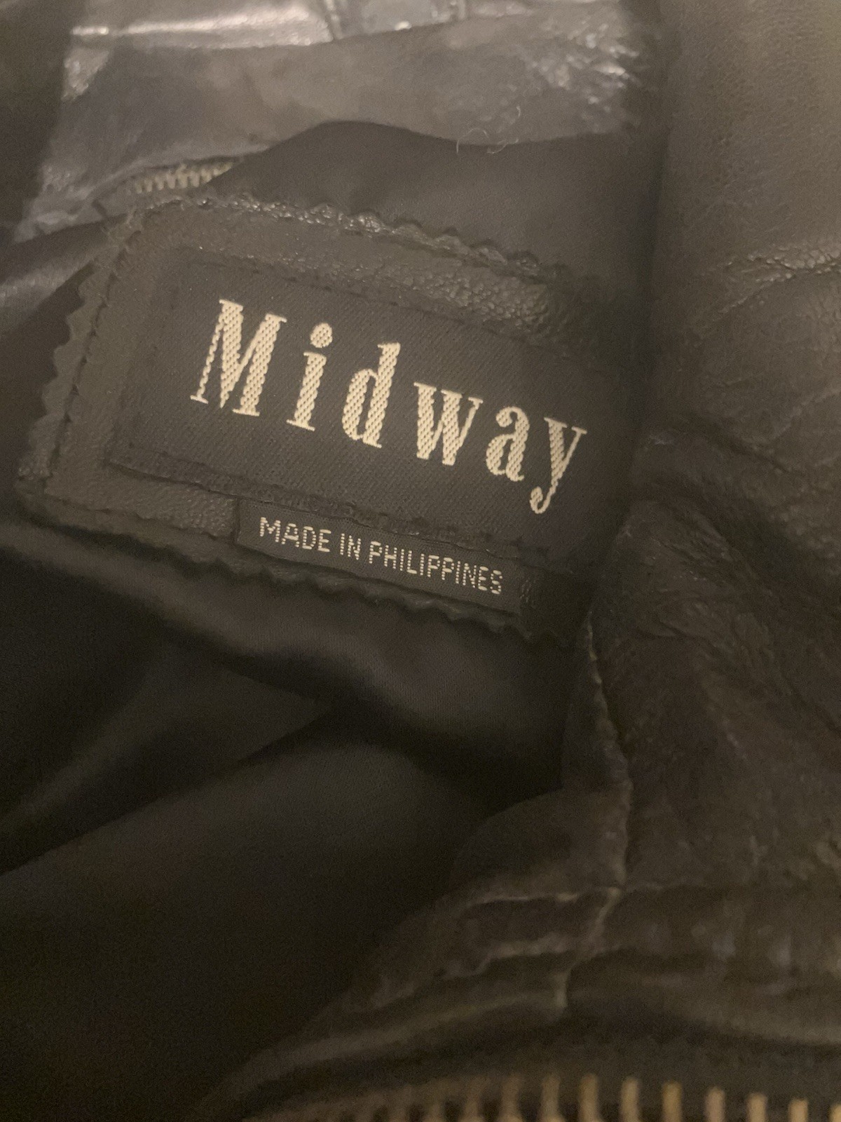 Vintage Midway Genuine Leather Bomber Jacket Black 1990s Y2K