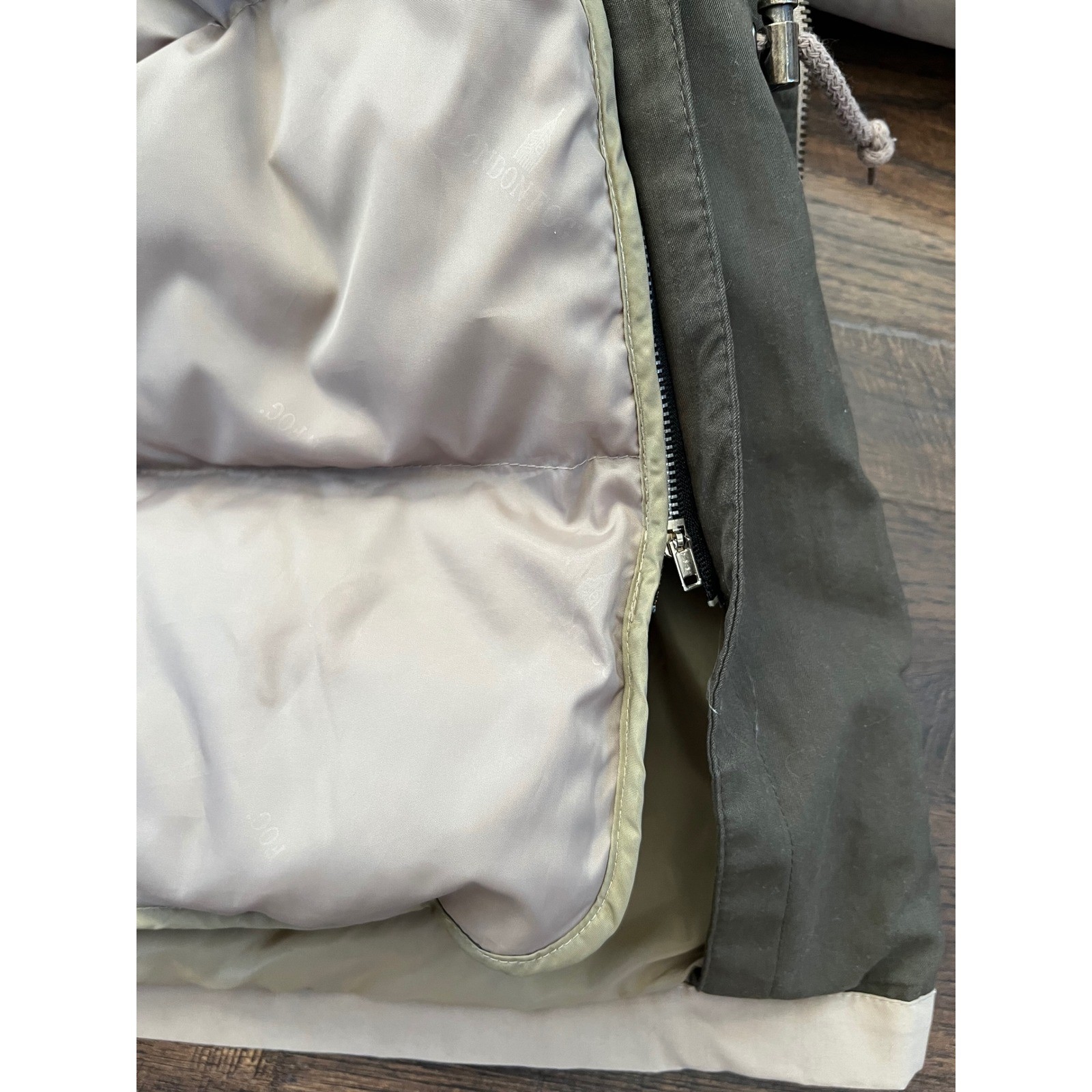Vintage London Fog Mens Tan Down Filled Parka Hooded Coat Medium removable liner