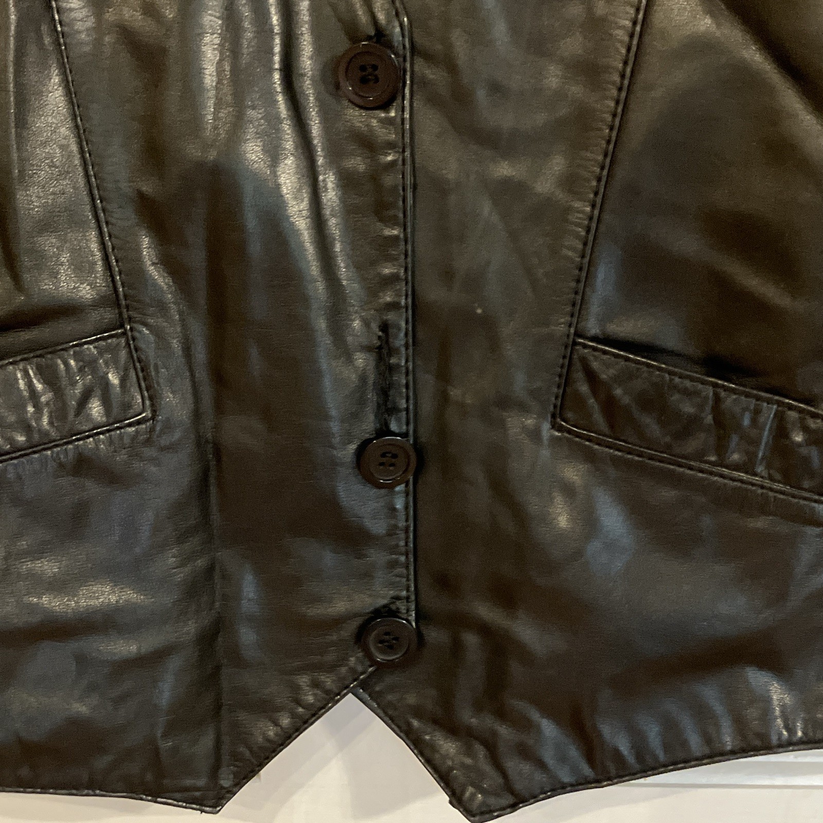 Anthony Michael Men’s Black Leather Button Front V-Neck Lined Vest Pockets L
