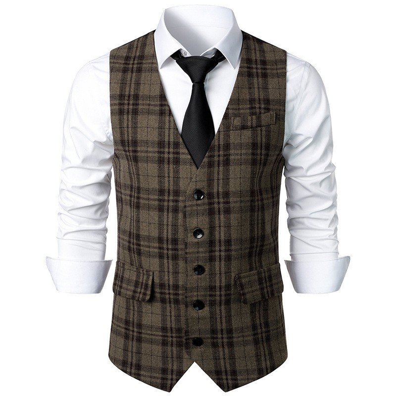 Men’s Dress Vest Plaid Waistcoat for Tuxedo Wedding Prom Formal Business Vests