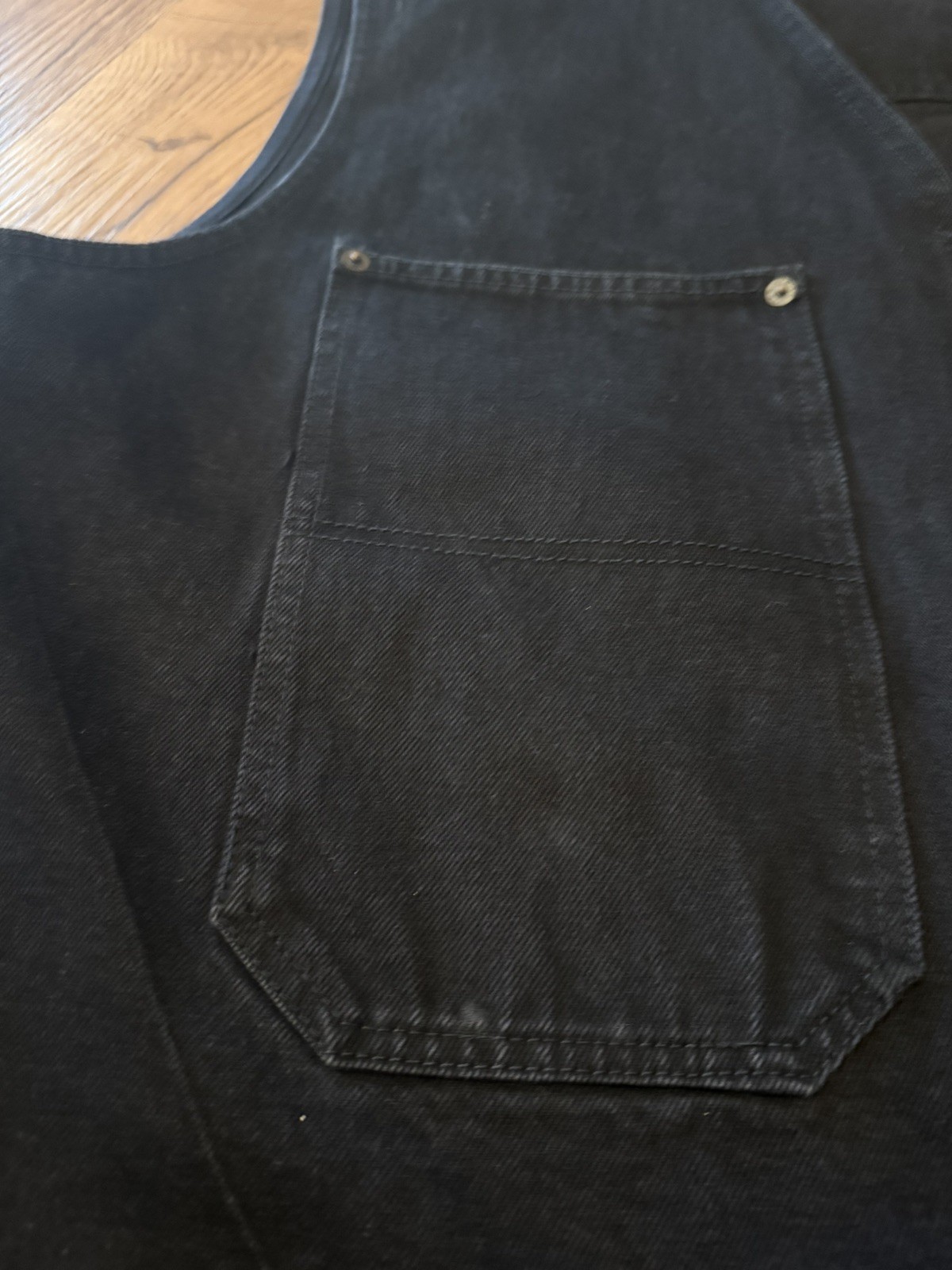 Vintage Yes Men Clothing Co XL Black Denim Vest Workwear Full Zip Sleeveless USA