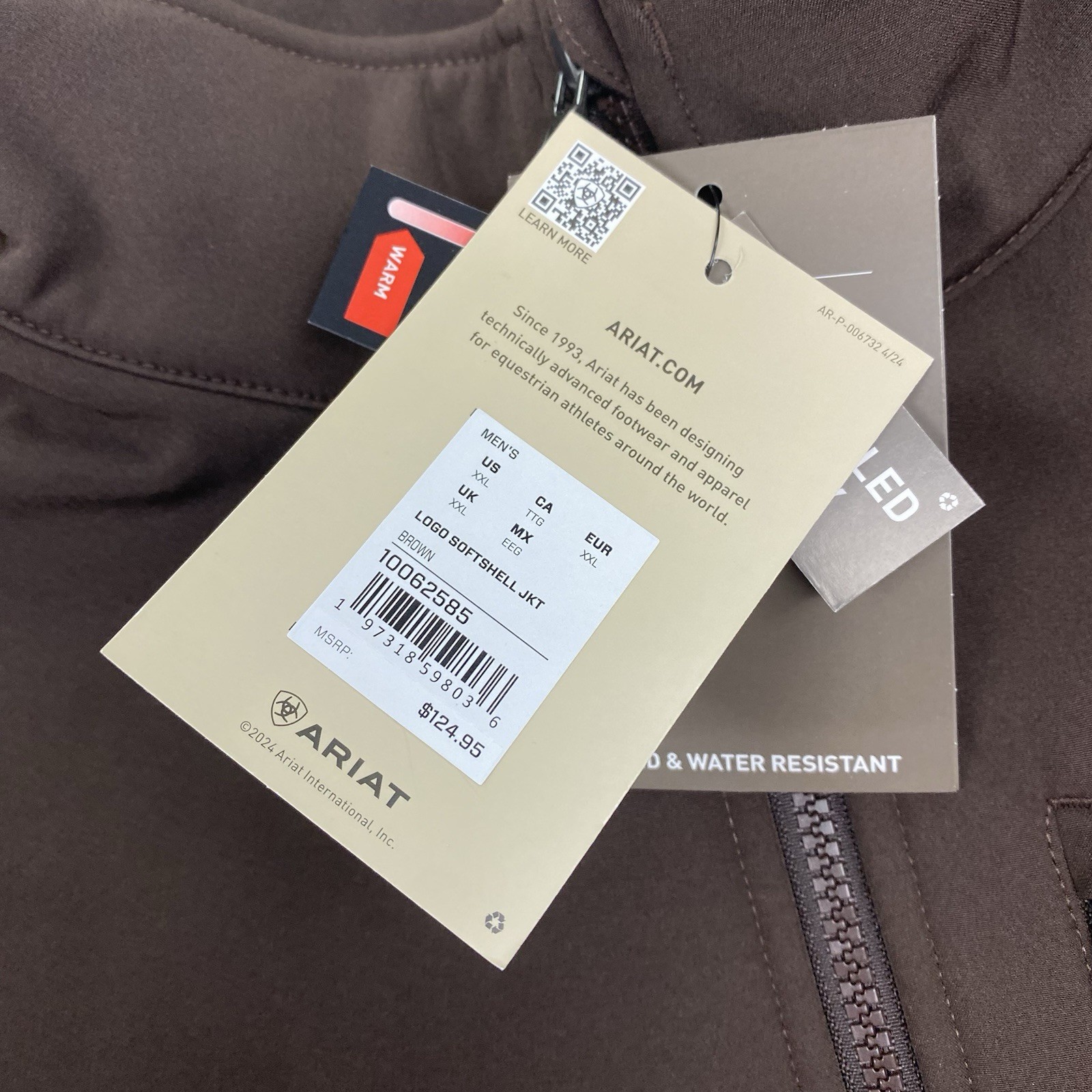 Ariat Logo Softshell Jacket Mens XXL Brown Full Zip Conceal Carry Wind Resist