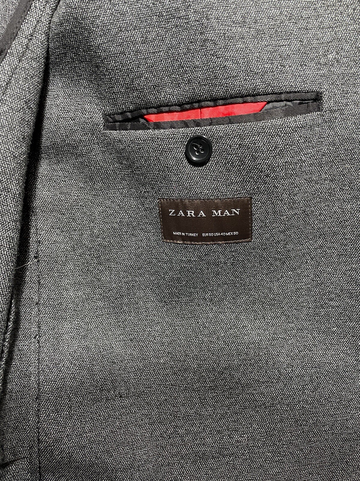 Zara Man Wool Blazer Grey Dark Wash Men’s Size 40 Pockets Dry Clean Only