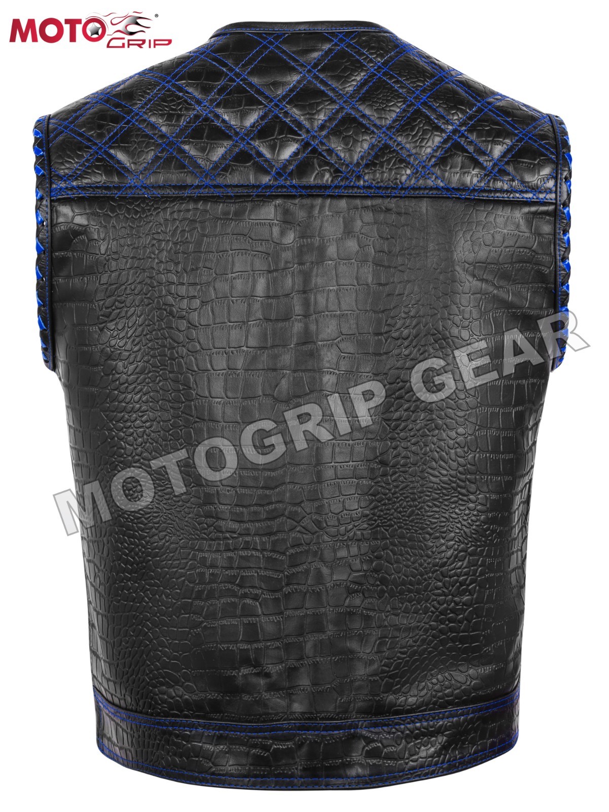 Men’s Black Embossed Leather Motorcycle Vest – Blue Paisley Lining Conceal Carry