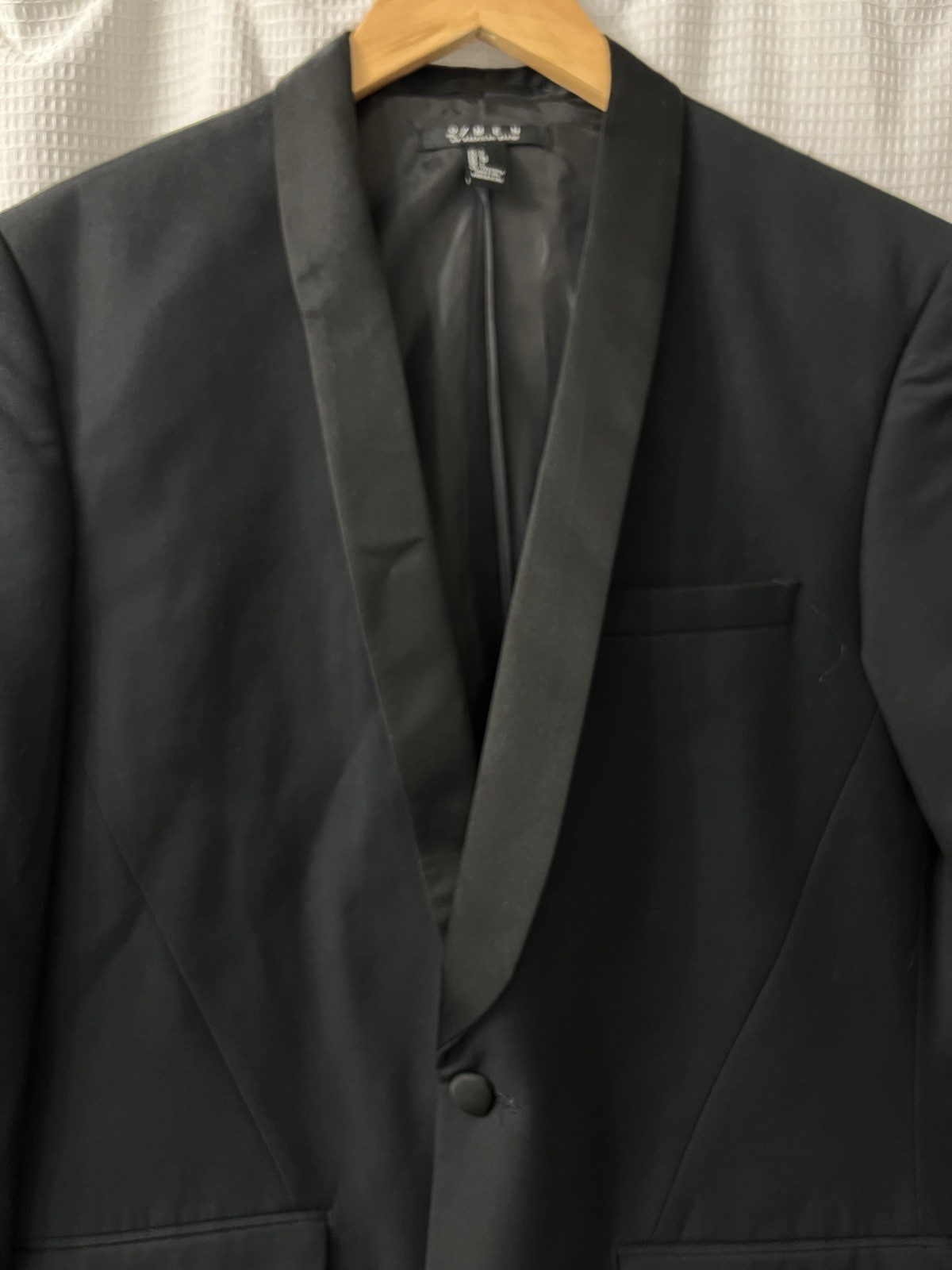 21 Men Black Satin Lapel Tuxedo Blazer Jacket Sz L