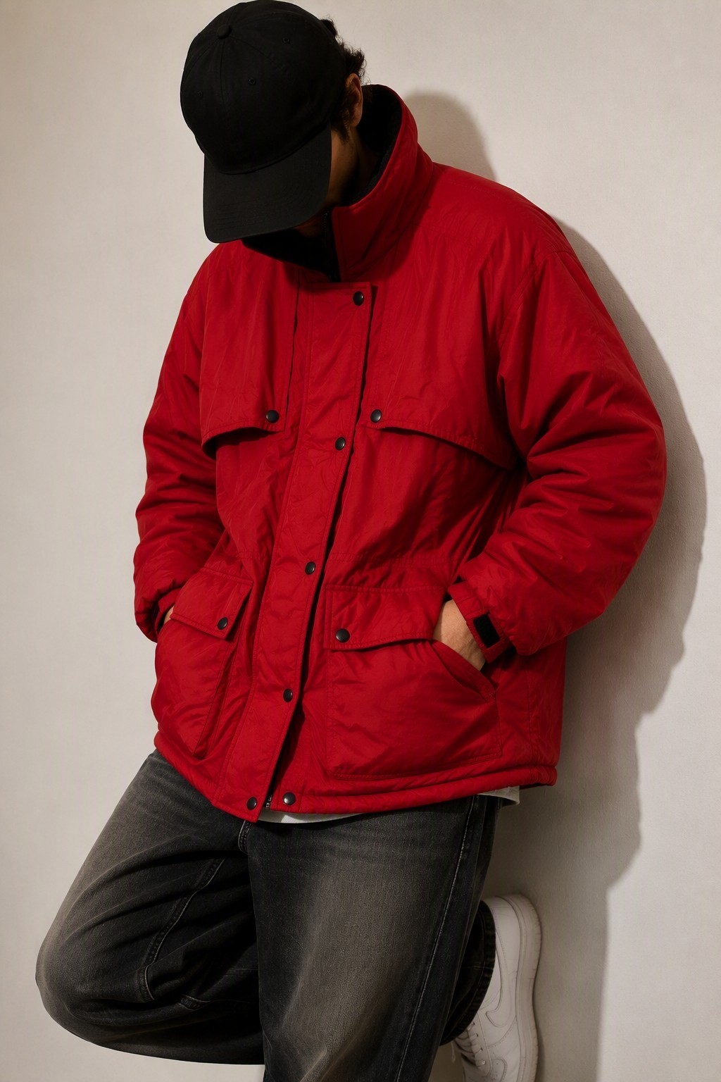 Brandon Thomas Men’s Red Insulated Overcoat Fleece Lined Stand-Up Zip XL