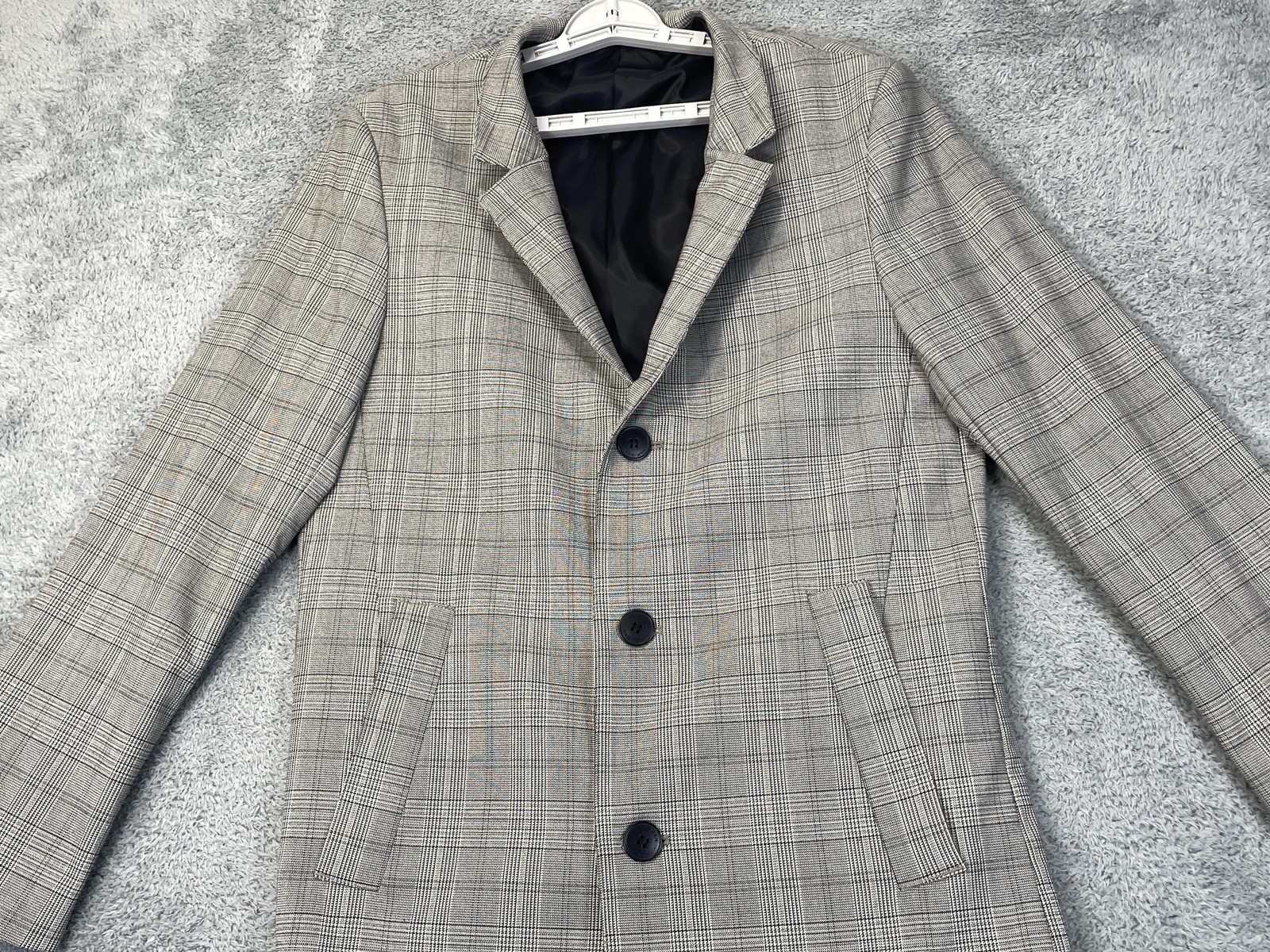 H&M Topcoat Mens 42R Gray Glen Plaid Overcoat 3 Button Lined Pockets Notch Lapel