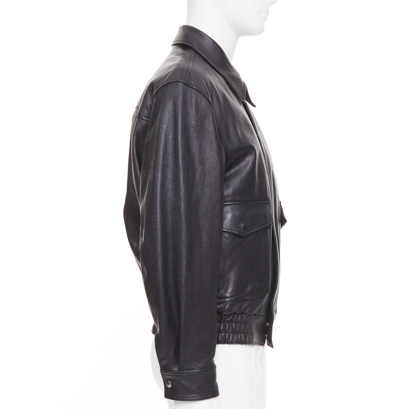 COOR black A2 lambskin leather flap pocket flight bomber jacket outerwear M