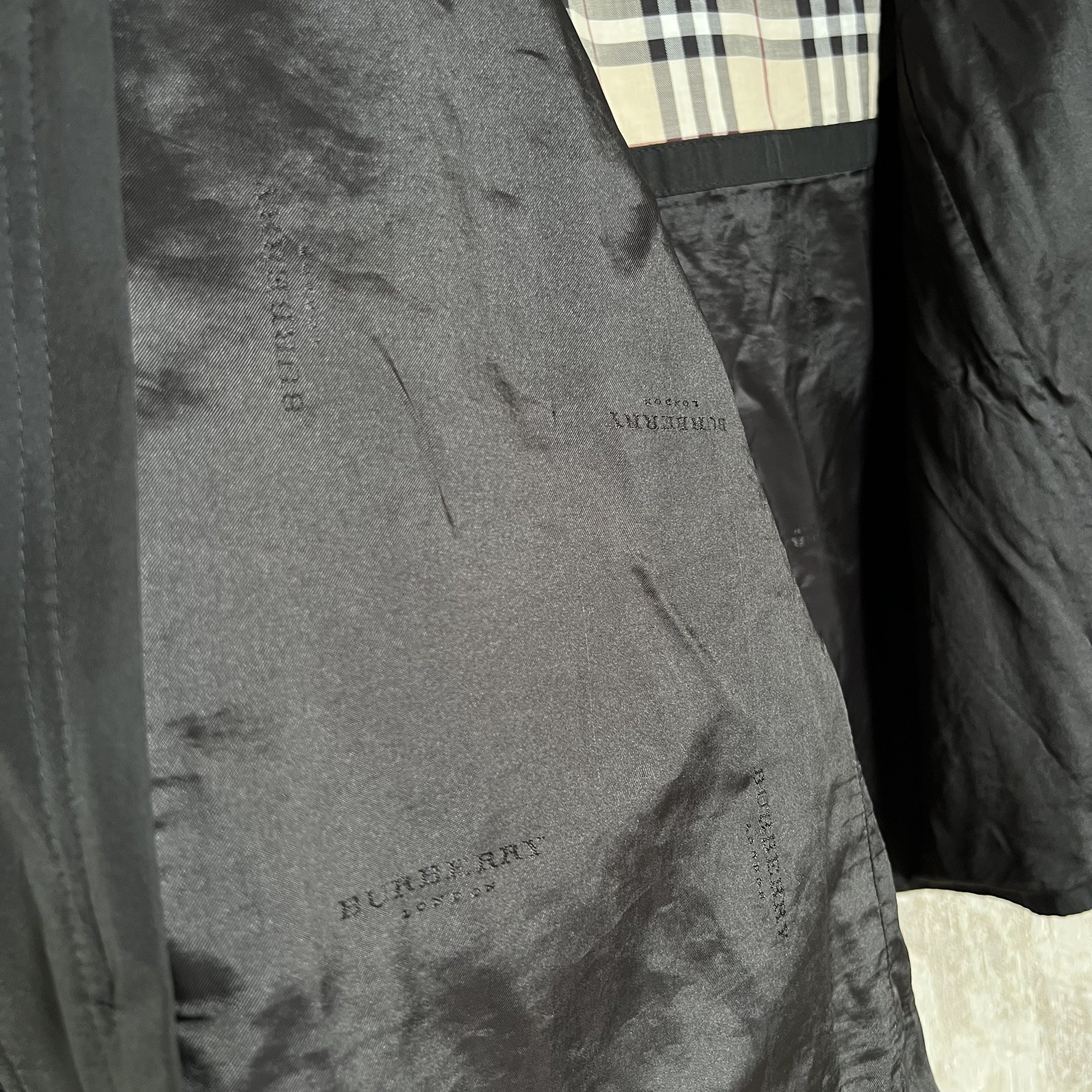Burberry London Black Jacket Coat Detachable Wool Check Lining Size 42