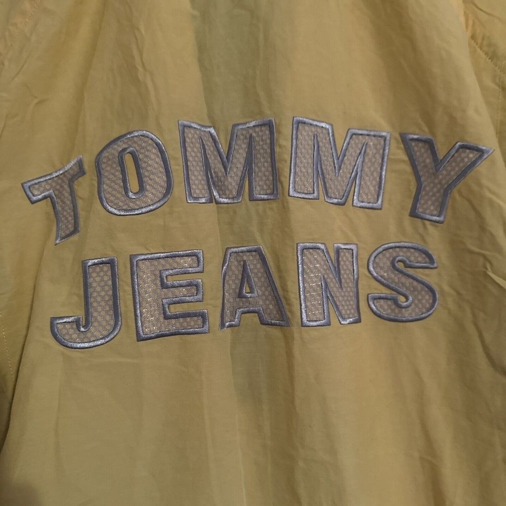 Vintage Tommy Jeans Mens XL Yellow Short Sleeve Quarter Zip Windbreaker 1999