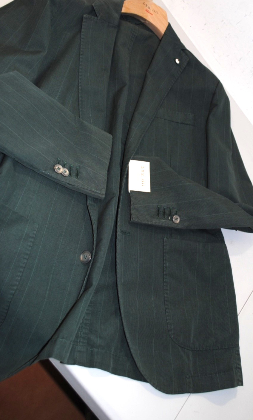 L.B.M. LUIGI BIANCHI MANTOVA JACKET SIZE 54 483.00 COTTON CARD + GREEN LINEN