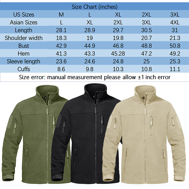 Men’s Tactical Fleece Jacket Full-Zip Windproof Coat Outdoor Hiking Work Casual