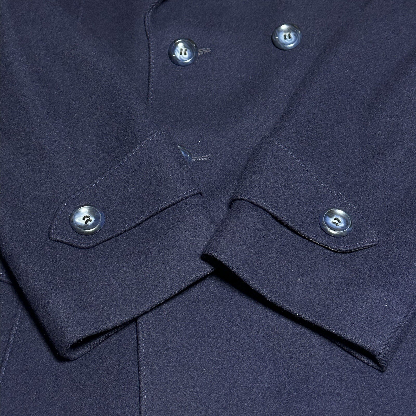 Vintage Carson Pirie Scott Navy Wool Double Breasted Overcoat Men’s Size 44R