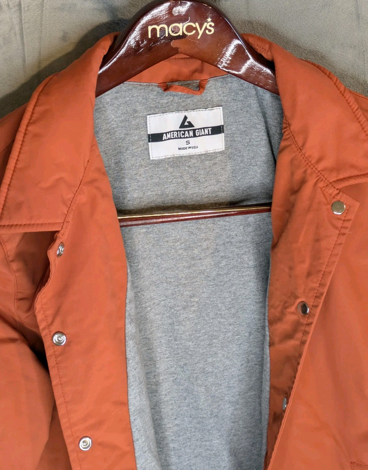 American Giant Stadium Coach’s Jacket Nylon Drawstring Button Up Orange Men’s S