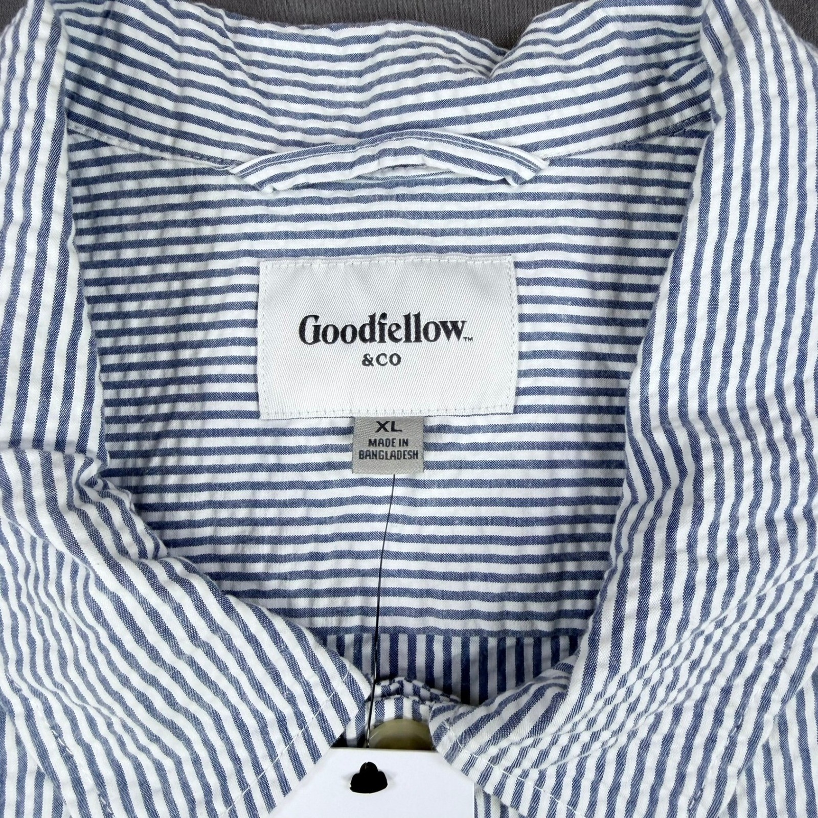 Goodfellow Mens XL Blue White Seersucker Cotton Chore Jacket Stripe Button Coat
