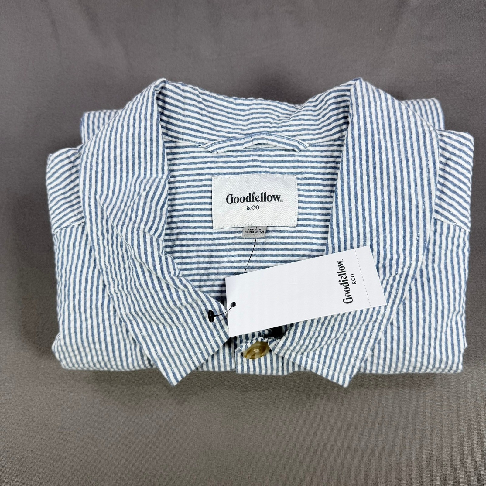 Goodfellow Mens XL Blue White Seersucker Cotton Chore Jacket Stripe Button Coat