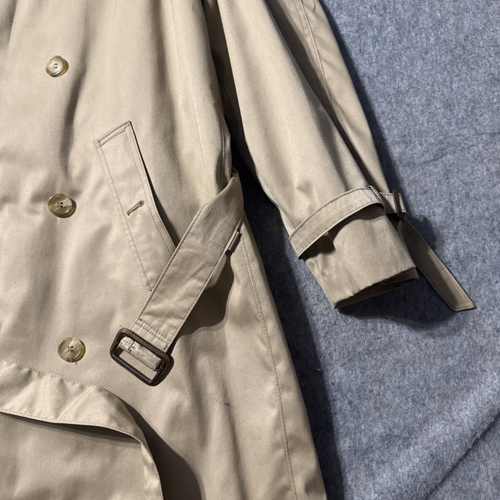 Vintage Mens Trench Coat L-40 Made In Poland Plaid Liner Removable Wool Tan