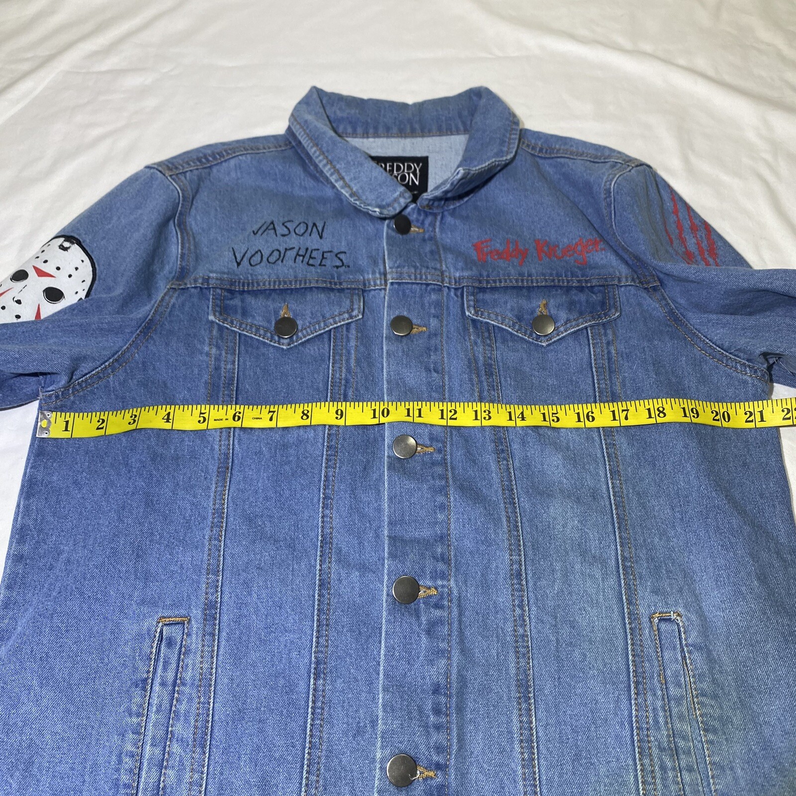 Freddy VS Jason Unisex Adults Blue Denim Jean Jacket Horror Size Medium