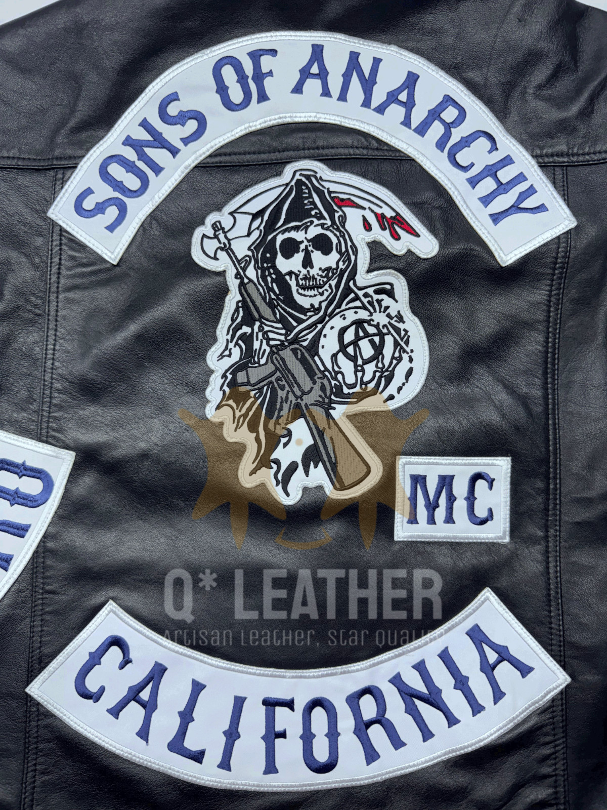Men Jax Teller Vest SOA Vest Sons of Anarchy Leather Vest in Black Blue Patches