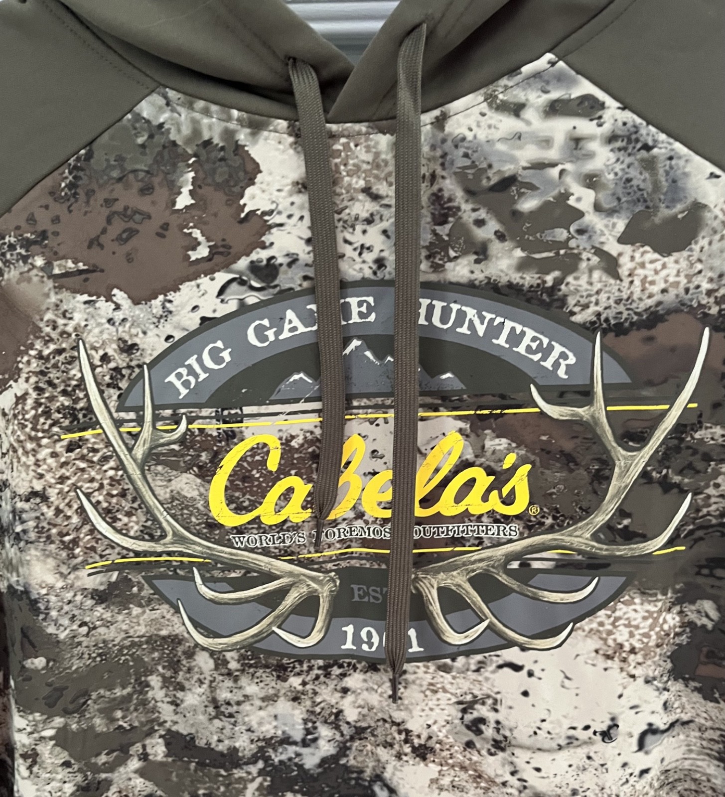 Pre-owned Cabelas Camo Hooded Pull on Fleece lined Jacket Sweatshirt Large Poly