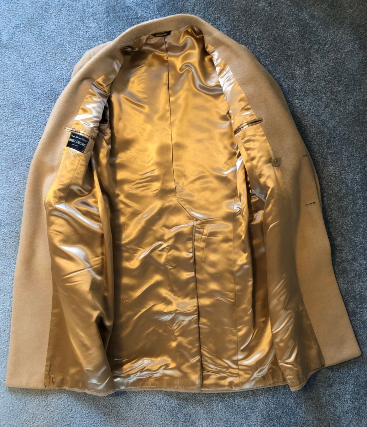 Men’s Vintage Dunhill Tailors Camel Hair Double-Breasted Overcoat – Size 38