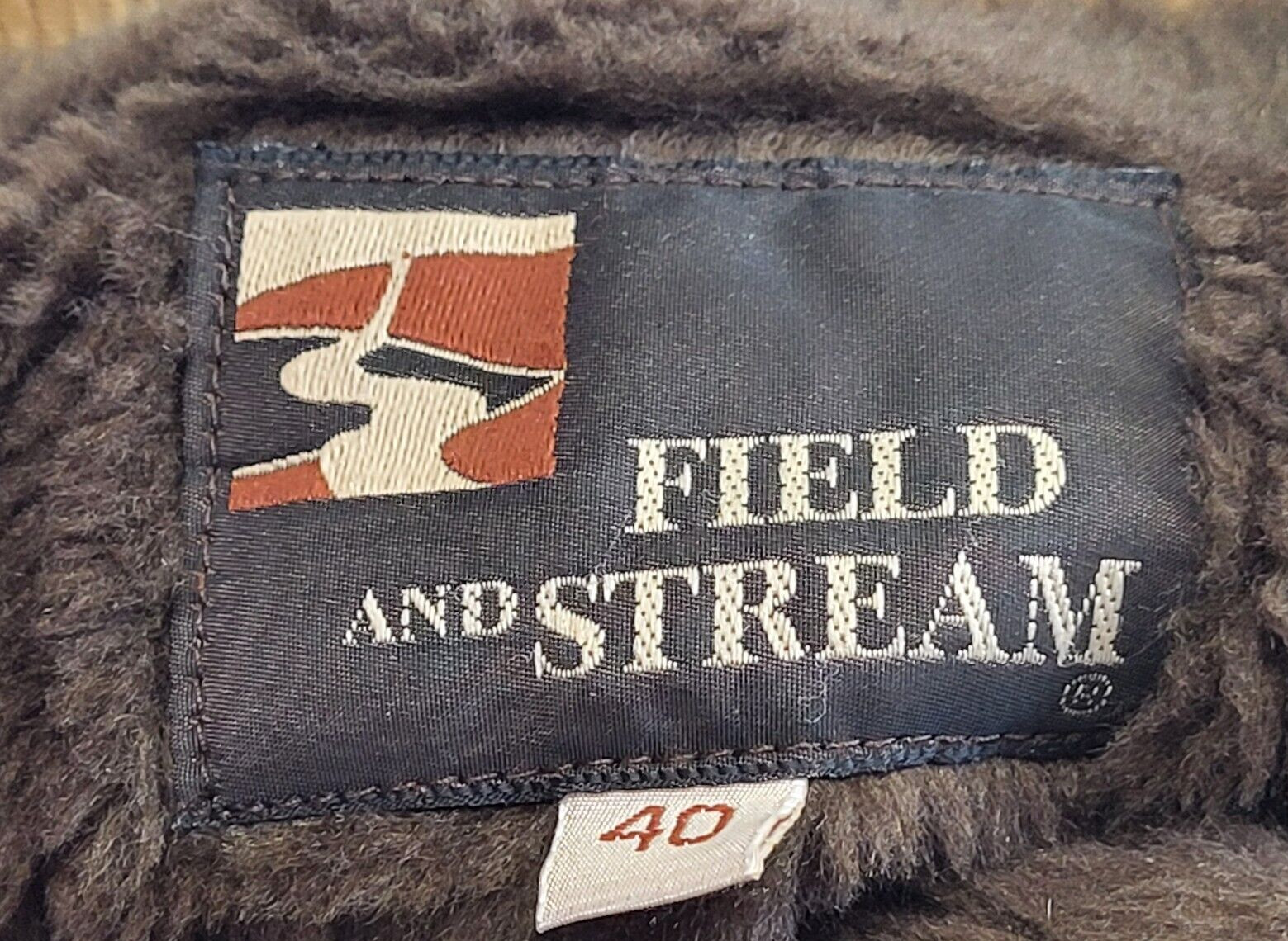 Field And Stream Brown Tan Four Button Full Zip Coat Corduroy Collar Sz 40 Vtg