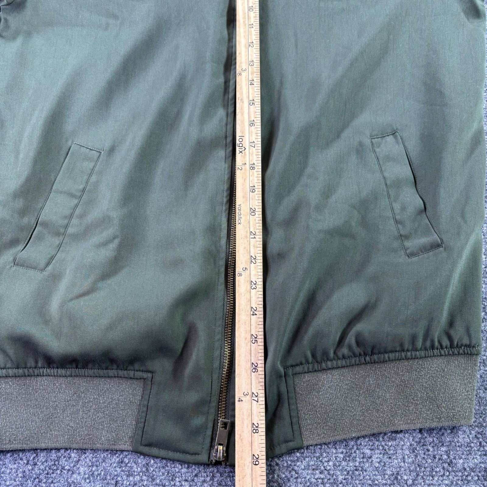Who What Wear Bomber Jacket Mens Small Olive Green Ribbed Two-Way Zip Military