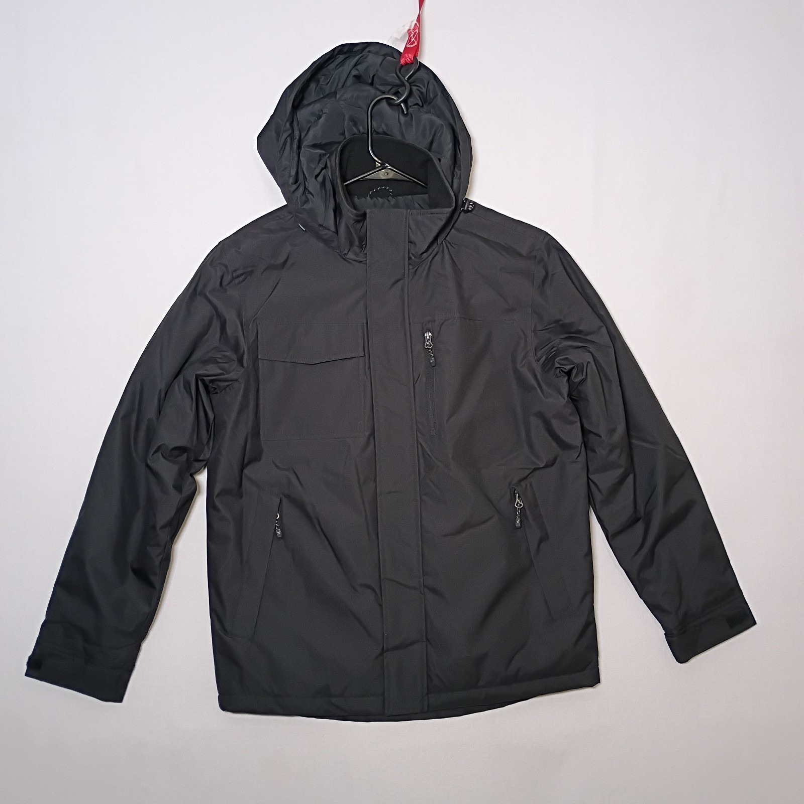 Swiss Tech Mens Softshell Hooded Rain Jacket Small Rich Black Weather Resistant