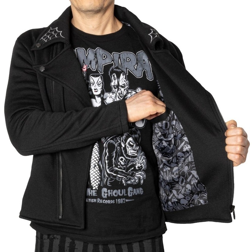 Kreepsville 666 Black Fleece Biker Moto Jacket Gothic Spiderweb S-M-L-XL-2XL-3XL