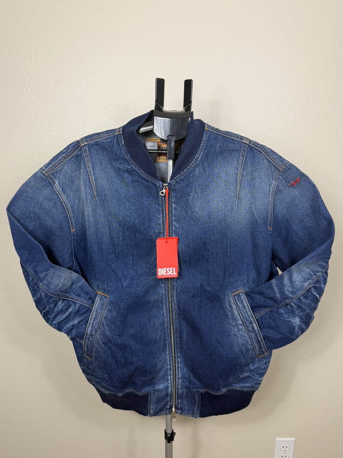 Diesel D-Stack Faded Denim Bomber Jacket Blue New With Tags Men’s Medium