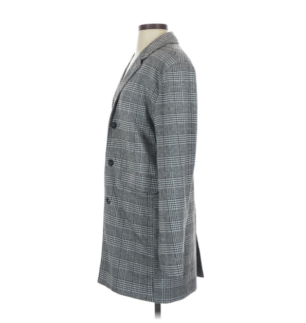 Process Black Single Breasted Wool Look Overcoat Men Small Gray Check Lined