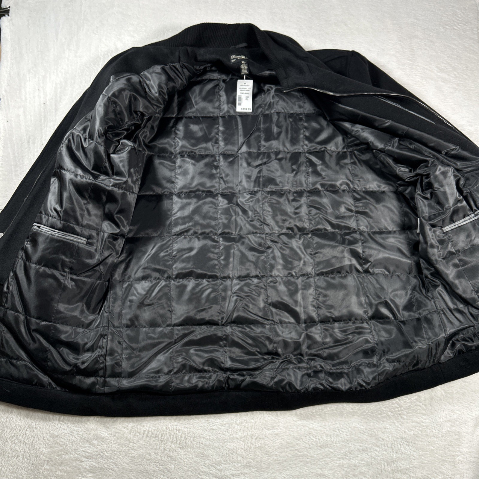 Pronto Uomo Mens XL Black Wool Blend Pea Coat Jacket Zip Button Quilted Interior