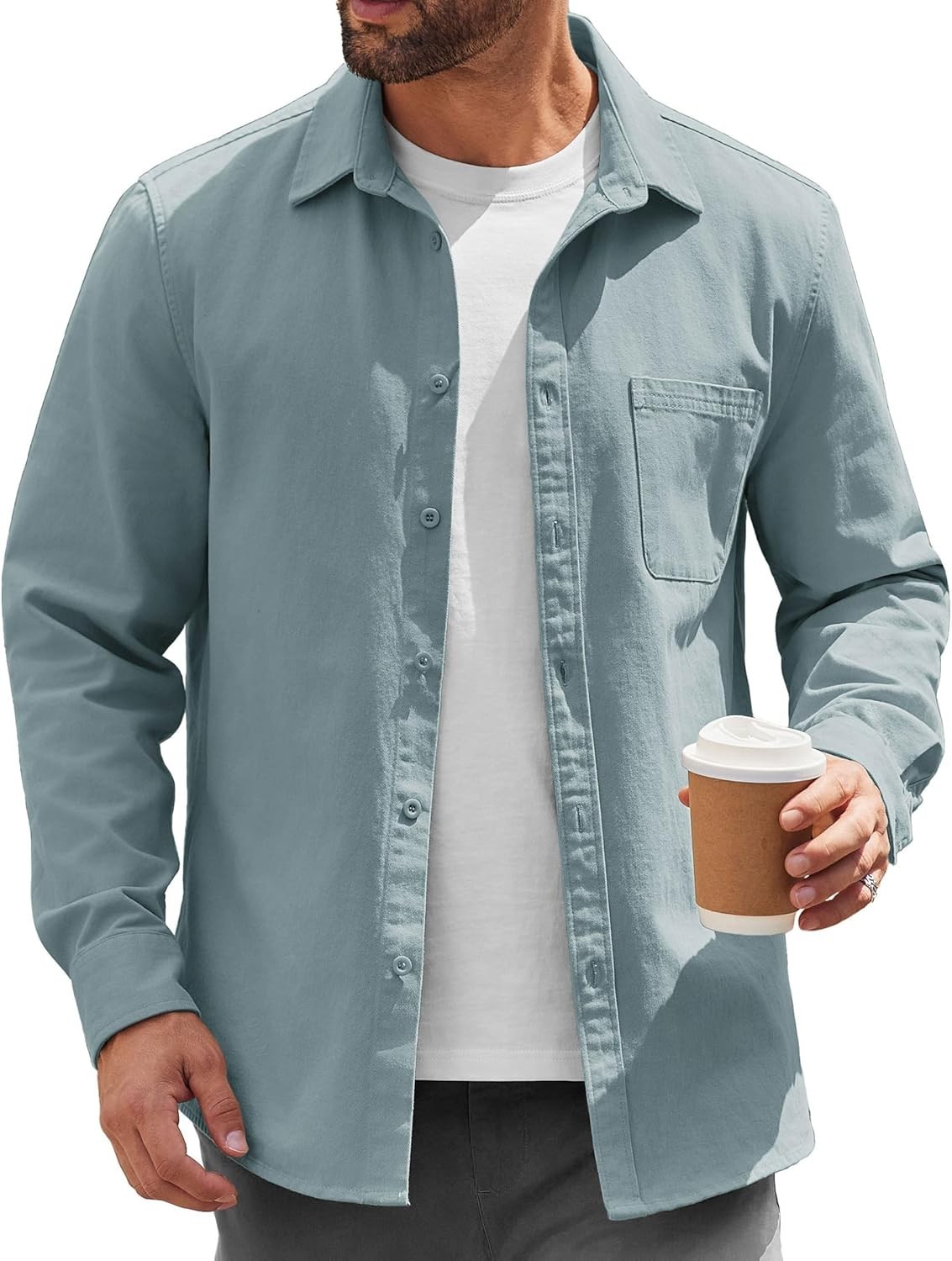 Mens Lightweight Fall Shacket Casual Button Down Shirt Jacket Layering Overshirt