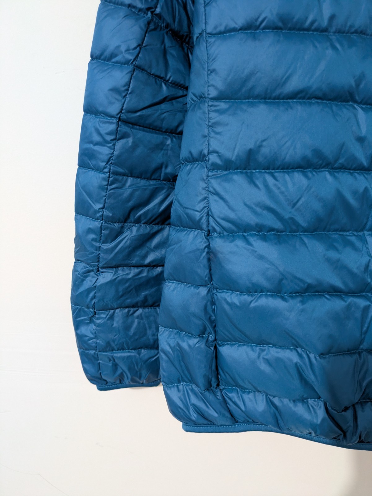 Men’s Blue Hooded Quilted Down Puffer Jacket Full Zip Short Length Size S