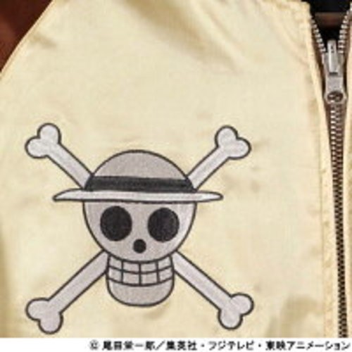 One Piece Sukajan Jacket 2XL Monkey D. Luffy Wanted Poster Anime Brown Gold JP