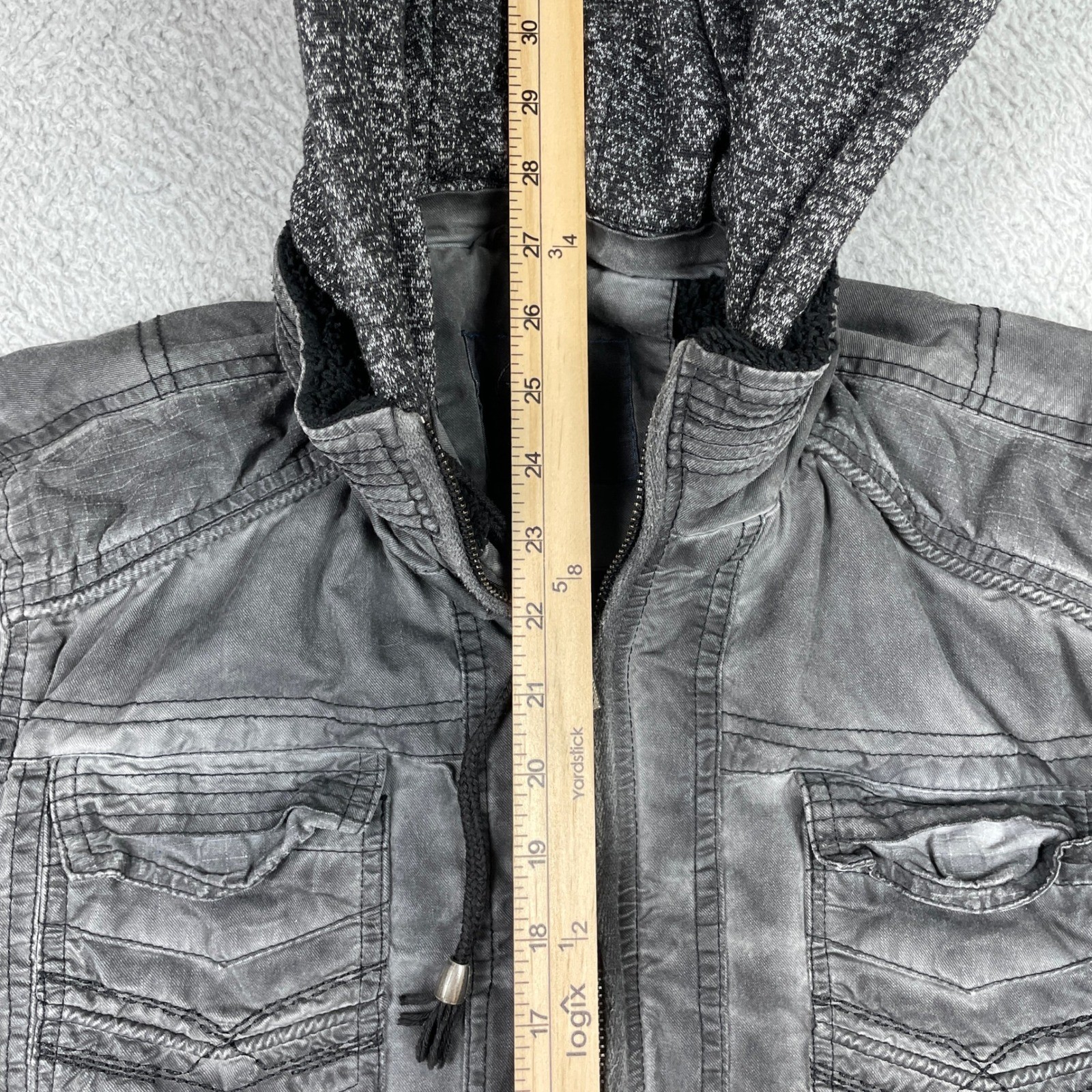 BKE Athletic Fit Hooded Jacket Mens Medium Gray Sherpa Lined Full Zip Cotton