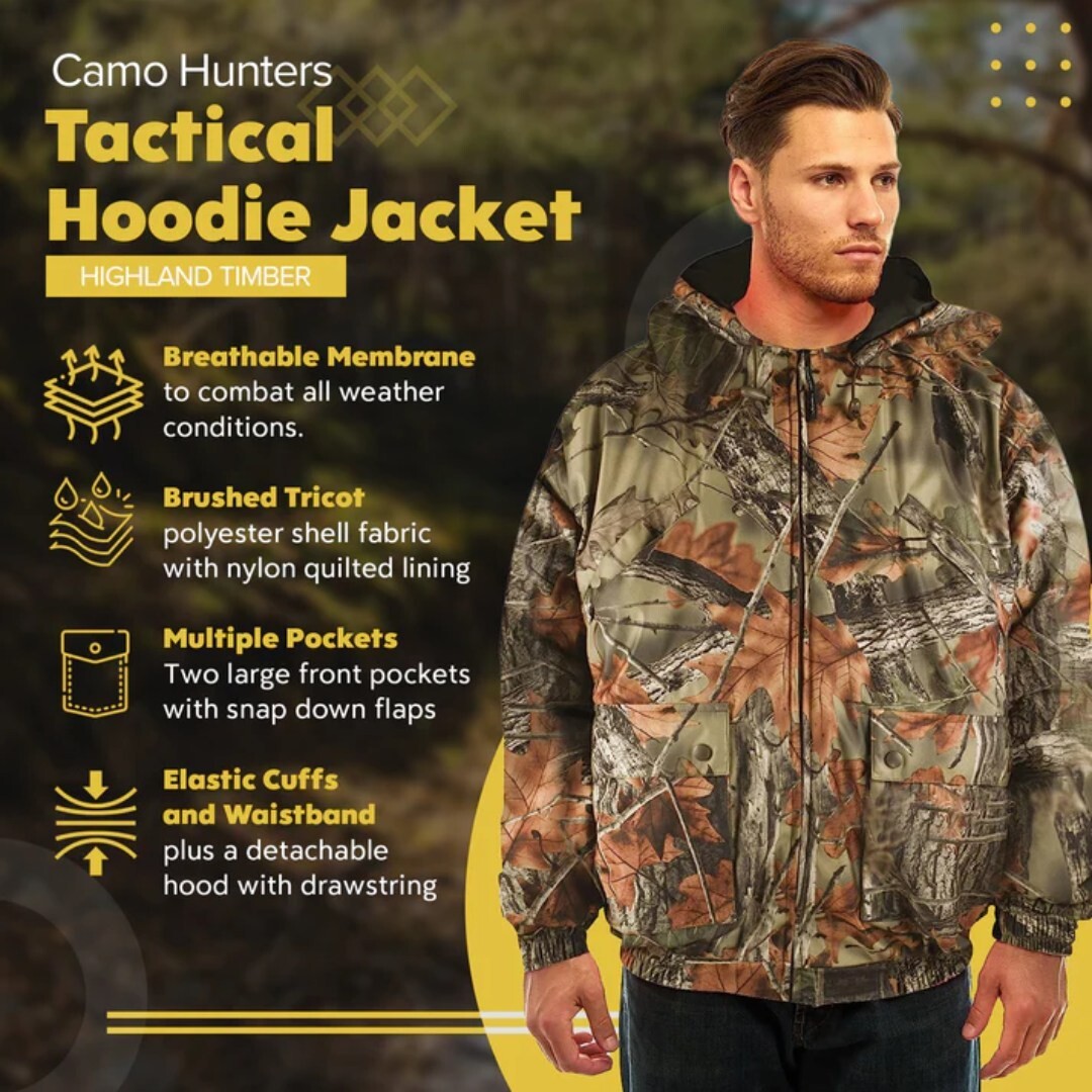 TrailCrest Men’s Hoodie Camo Camouflage Rain Jacket Coat Outdoor Hunt Sport M-2X