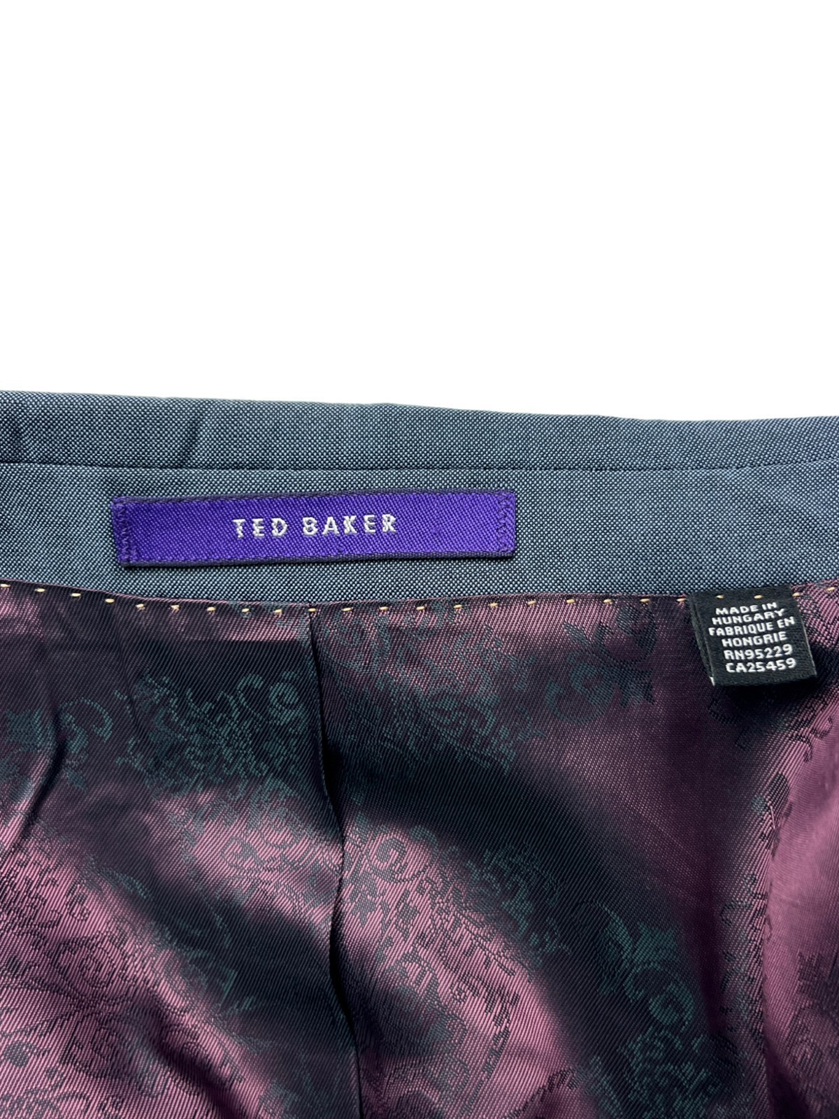 Ted Baker Mens Endurance Wool Blazer Jacket Size 40 R Gray Tweed Stand Collar