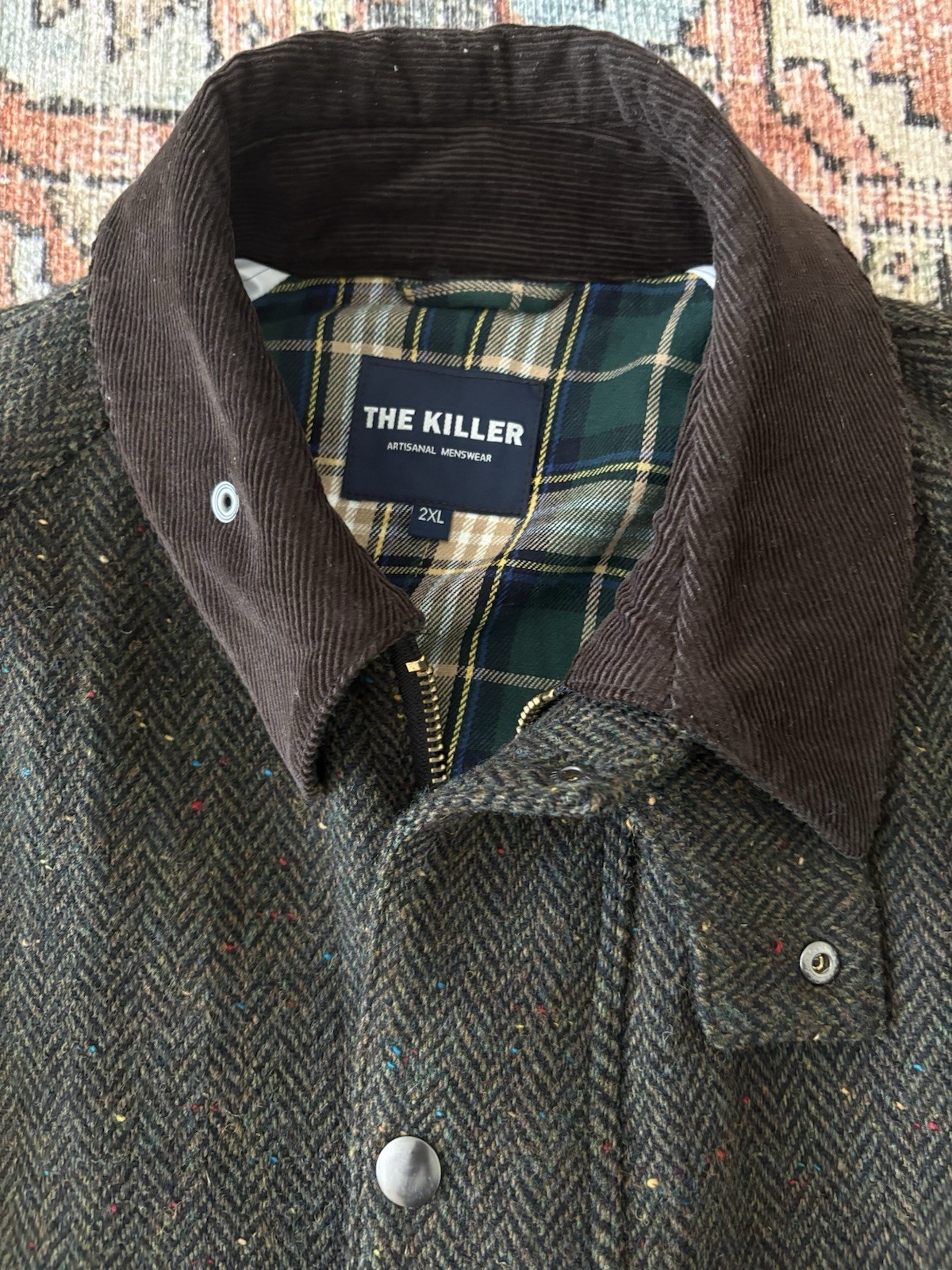 Atorie Wool Tweed Herringbone Olive Barn Jacket Size 2XL(Fits Like XL)