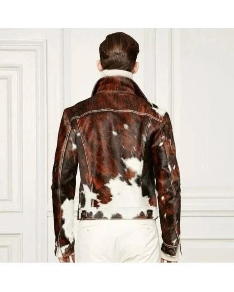 Men’s Hair-On Pony Skin Stylish Trucker Jackets Coat Western Cowhide Leather