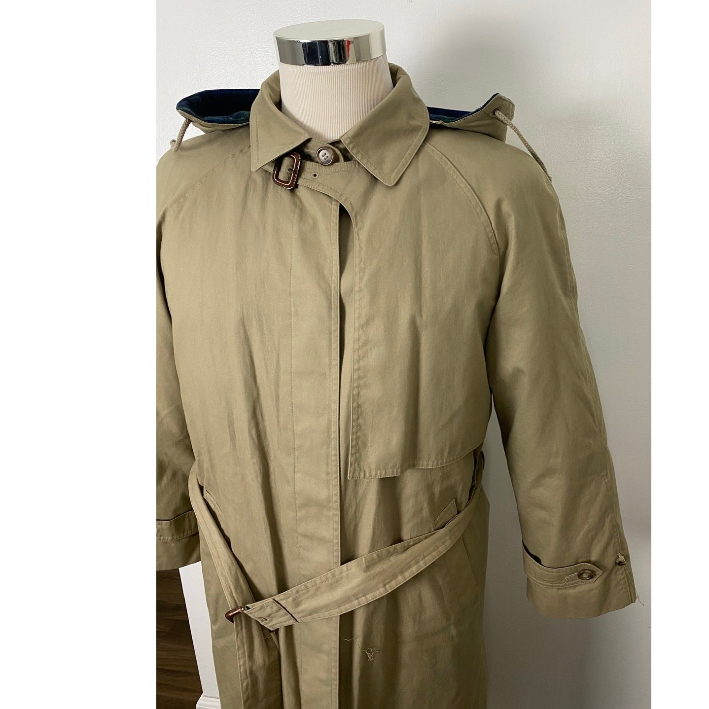 VTG Men Eddie Bauer belted wool flannel goose down lined trench coat jacket M